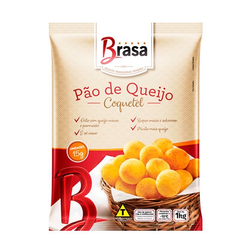 PAO DE QUEIJO BRASA PCT 1KG 15GR CONGELADOS